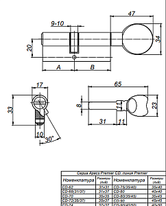 Механизм цилиндровый Premier CD-70-C-G #141619